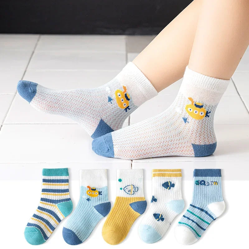 5 Pairs/lot 0-12Y Children Ultrathin Mesh Socks Baby Boys Girls Summer Cute Cotton Breathable Thin Soft Boat Socks Kids Socks