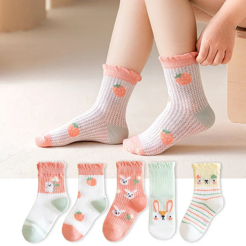 5 Pairs/lot 0-12Y Children Ultrathin Mesh Socks Baby Boys Girls Summer Cute Cotton Breathable Thin Soft Boat Socks Kids Socks