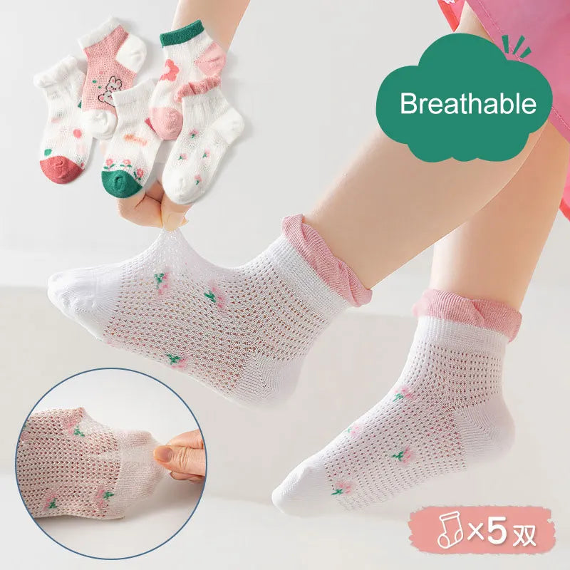 5 Pairs/lot 0-12Y Children Ultrathin Mesh Socks Baby Boys Girls Summer Cute Cotton Breathable Thin Soft Boat Socks Kids Socks