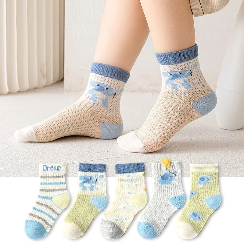 5 Pairs/lot 0-12Y Children Ultrathin Mesh Socks Baby Boys Girls Summer Cute Cotton Breathable Thin Soft Boat Socks Kids Socks