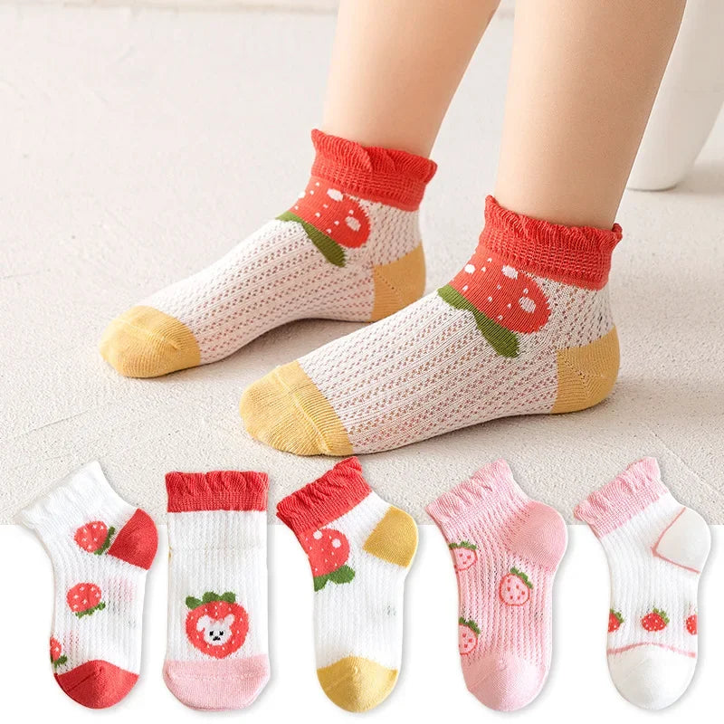 5 Pairs/lot 0-12Y Children Ultrathin Mesh Socks Baby Boys Girls Summer Cute Cotton Breathable Thin Soft Boat Socks Kids Socks