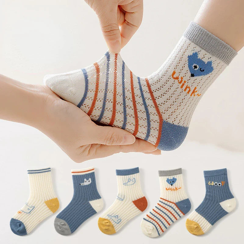 5 Pairs/lot 0-12Y Children Ultrathin Mesh Socks Baby Boys Girls Summer Cute Cotton Breathable Thin Soft Boat Socks Kids Socks