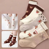 5 Pairs/lot 2022 Kids Boys Autumn Girl Socks Cotton Winter Cartoon Bear Baby Breathable Keep Warm Floor Anti-skid Girls Sock