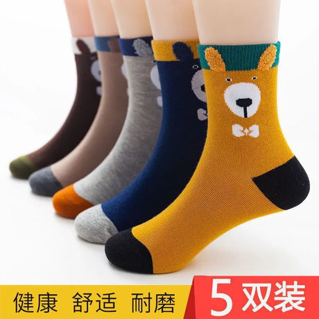 5 Pairs/lot 2022 Kids Boys Autumn Girl Socks Cotton Winter Cartoon Bear Baby Breathable Keep Warm Floor Anti-skid Girls Sock