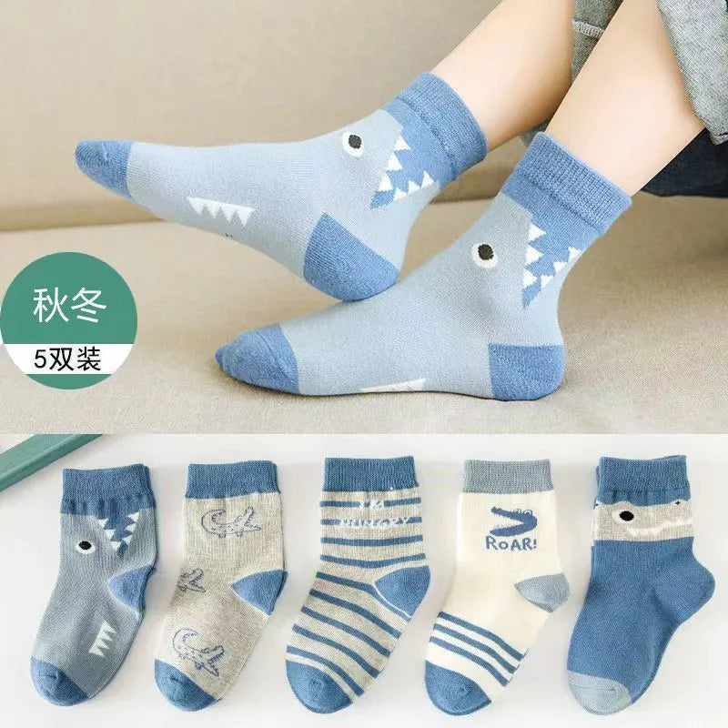 5 Pairs/lot 2022 Kids Boys Autumn Girl Socks Cotton Winter Cartoon Bear Baby Breathable Keep Warm Floor Anti-skid Girls Sock