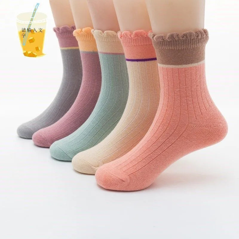 5 Pairs/lot 2022 Kids Boys Autumn Girl Socks Cotton Winter Cartoon Bear Baby Breathable Keep Warm Floor Anti-skid Girls Sock