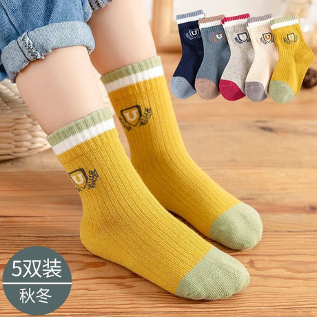 5 Pairs/lot 2022 Kids Boys Autumn Girl Socks Cotton Winter Cartoon Bear Baby Breathable Keep Warm Floor Anti-skid Girls Sock