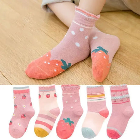 5 Pairs/lot 2022 Kids Boys Autumn Girl Socks Cotton Winter Cartoon Bear Baby Breathable Keep Warm Floor Anti-skid Girls Sock