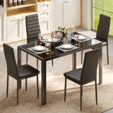 5 Piece Glass Dining Table Set, Kitchen and Chairs for 4, PU Leather Modern Room Sets Home (Black)