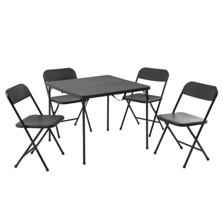 5 Piece Resin Card Table and Four Chairs Set, Black Dining Room Sets