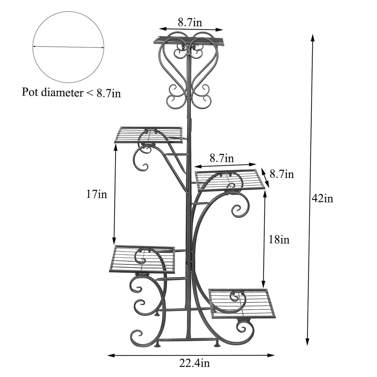 5 Tiered Tall Plant Stand Indoor Iron Planter Shelf Rack Garden Metal Flower Pots Display Holder Outdoor