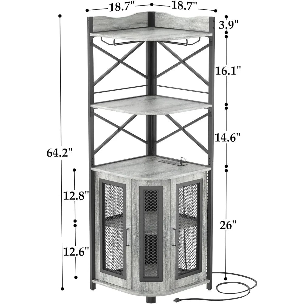 5-Tiers Liquor Cabinet Bar Unit for Home Industrial Wine Cabinet With LED Strip and Glass Holder Table White Oak Tables