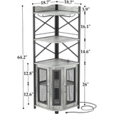 5-Tiers Liquor Cabinet Bar Unit for Home Industrial Wine Cabinet With LED Strip and Glass Holder Table White Oak Tables