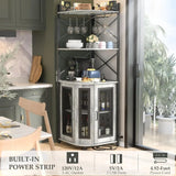 5-Tiers Liquor Cabinet Bar Unit for Home Industrial Wine Cabinet With LED Strip and Glass Holder Table White Oak Tables