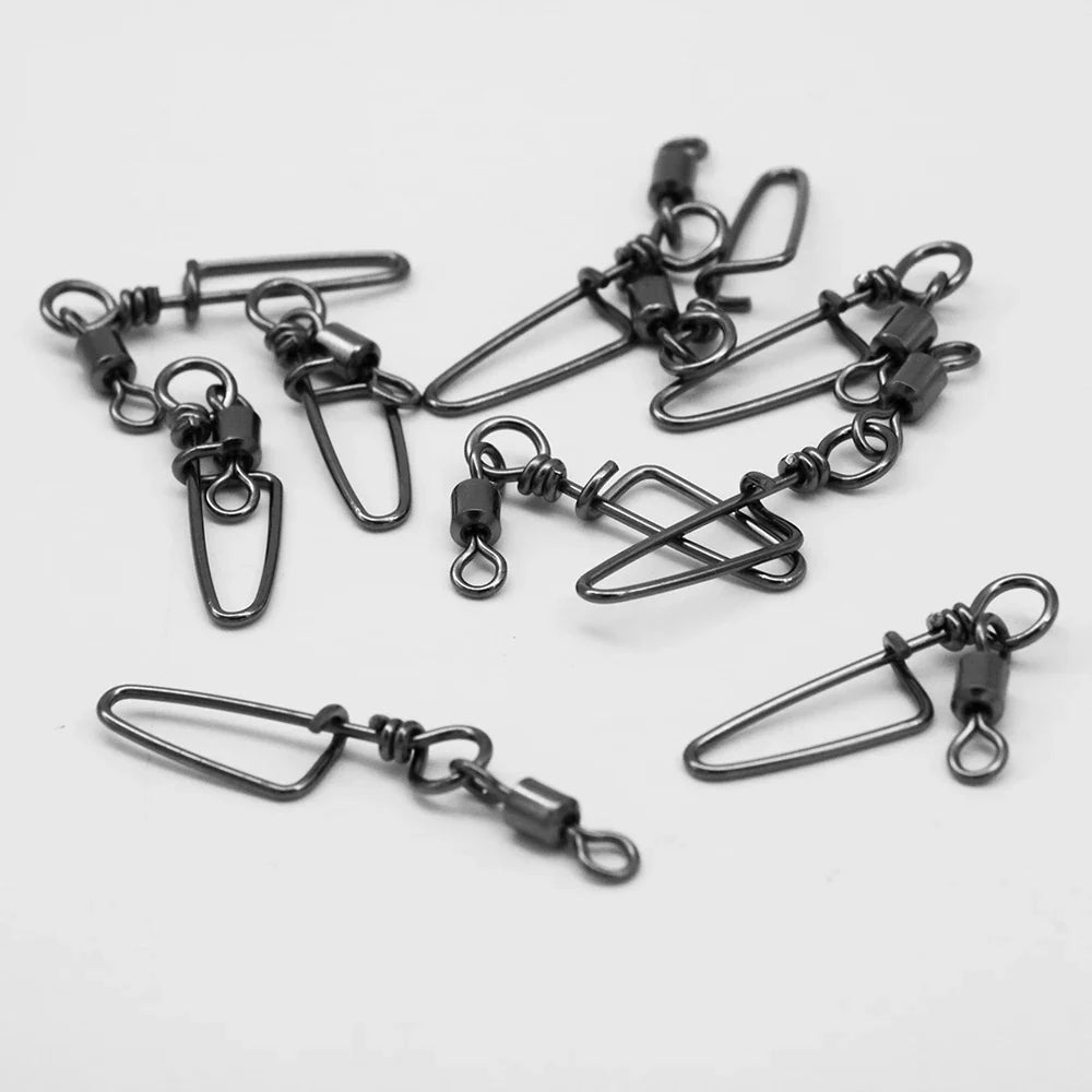 50-100pcs/ 1box  Fishing Connector Swivels Interlock Pin Rolling Swivel With Hooked Snap For Fishhook Lure Fishing Accessories