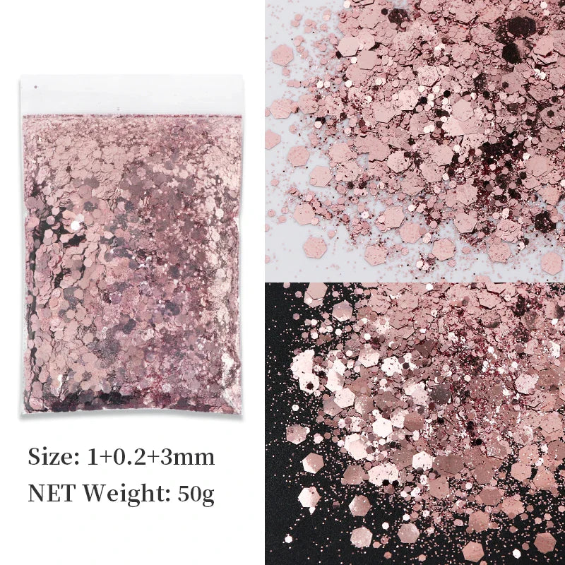 50g Shiny Nail Art Glitter Powder Gold Silver Metallic Pigment Design Dust Decorations Accessories for Gel Nail Polish 0.2mm