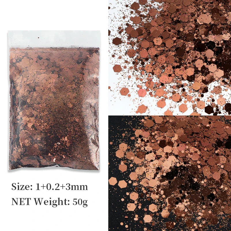 50g Shiny Nail Art Glitter Powder Gold Silver Metallic Pigment Design Dust Decorations Accessories for Gel Nail Polish 0.2mm