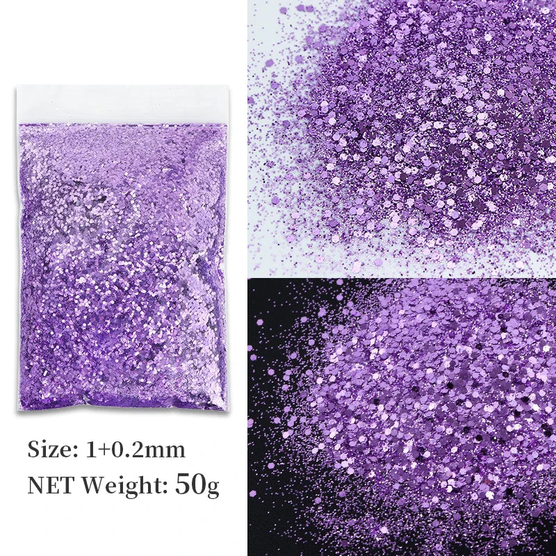 50g Shiny Nail Art Glitter Powder Gold Silver Metallic Pigment Design Dust Decorations Accessories for Gel Nail Polish 0.2mm