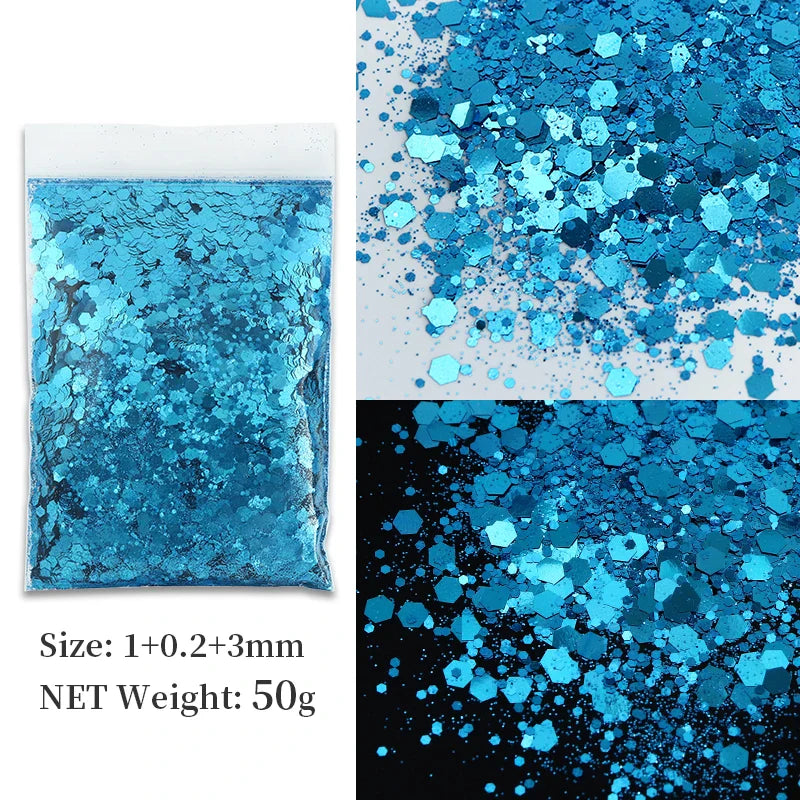 50g Shiny Nail Art Glitter Powder Gold Silver Metallic Pigment Design Dust Decorations Accessories for Gel Nail Polish 0.2mm