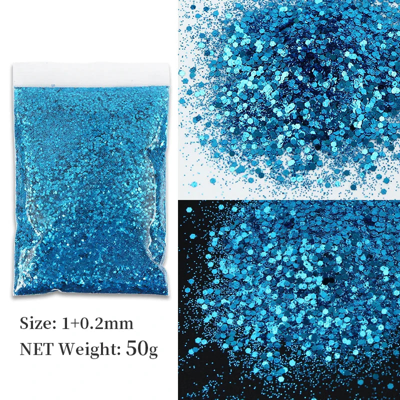 50g Shiny Nail Art Glitter Powder Gold Silver Metallic Pigment Design Dust Decorations Accessories for Gel Nail Polish 0.2mm