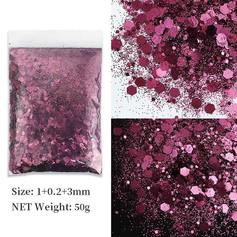 50g Shiny Nail Art Glitter Powder Gold Silver Metallic Pigment Design Dust Decorations Accessories for Gel Nail Polish 0.2mm