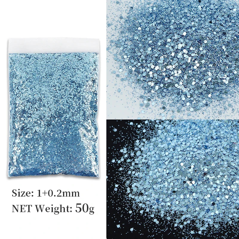 50g Shiny Nail Art Glitter Powder Gold Silver Metallic Pigment Design Dust Decorations Accessories for Gel Nail Polish 0.2mm