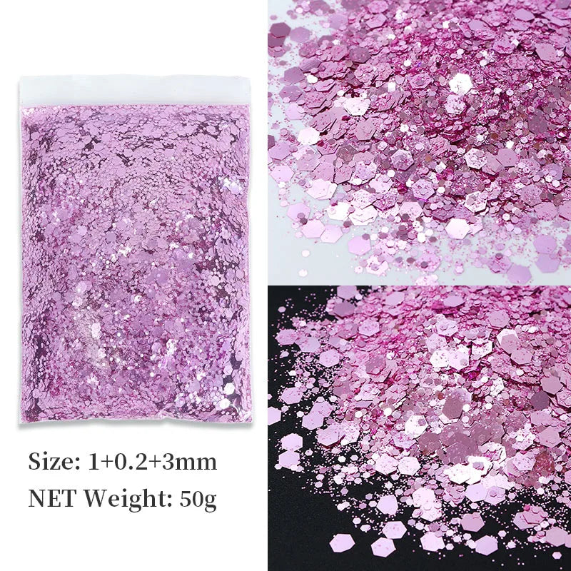 50g Shiny Nail Art Glitter Powder Gold Silver Metallic Pigment Design Dust Decorations Accessories for Gel Nail Polish 0.2mm