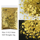 50g Shiny Nail Art Glitter Powder Gold Silver Metallic Pigment Design Dust Decorations Accessories for Gel Nail Polish 0.2mm