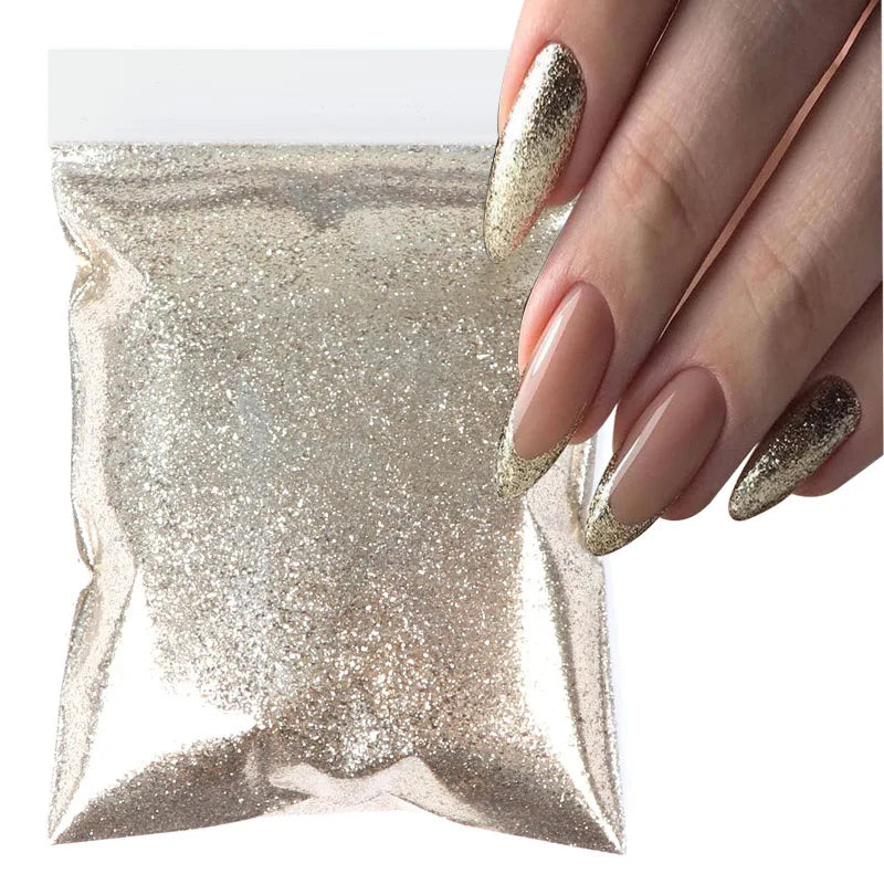 50g Shiny Nail Art Glitter Powder Gold Silver Metallic Pigment Design Dust Decorations Accessories for Gel Nail Polish 0.2mm