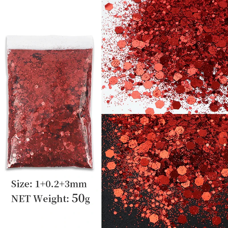 50g Shiny Nail Art Glitter Powder Gold Silver Metallic Pigment Design Dust Decorations Accessories for Gel Nail Polish 0.2mm