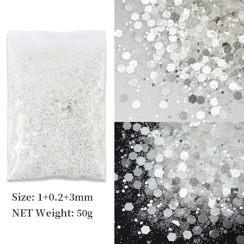 50g Shiny Nail Art Glitter Powder Gold Silver Metallic Pigment Design Dust Decorations Accessories for Gel Nail Polish 0.2mm