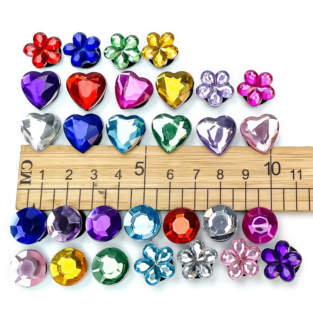 50pcs Heart Round Flower Shape Crystal Charms for Croc Women Colourful Croc Accessories Girls Kids Clog Buckles fit Wristband