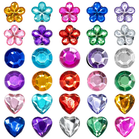 50pcs Heart Round Flower Shape Crystal Charms for Croc Women Colourful Croc Accessories Girls Kids Clog Buckles fit Wristband