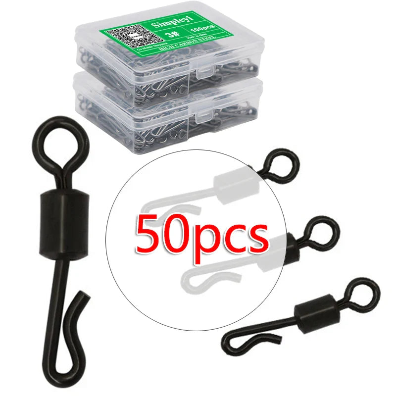 50pcs/box Bearing Swivel Fishing Connector Q-Shaped Quick Change Swivel Snap For Carp Fishing Terminal Tackle Accessories Tool