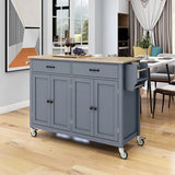 54.3 Inch Width Trolley Organizer Box Kitchen Island Cart With Solid Wood Top & Locking Wheels Two Drawers 4 Door Cabinet Hand