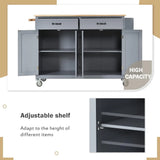 54.3 Inch Width Trolley Organizer Box Kitchen Island Cart With Solid Wood Top & Locking Wheels Two Drawers 4 Door Cabinet Hand