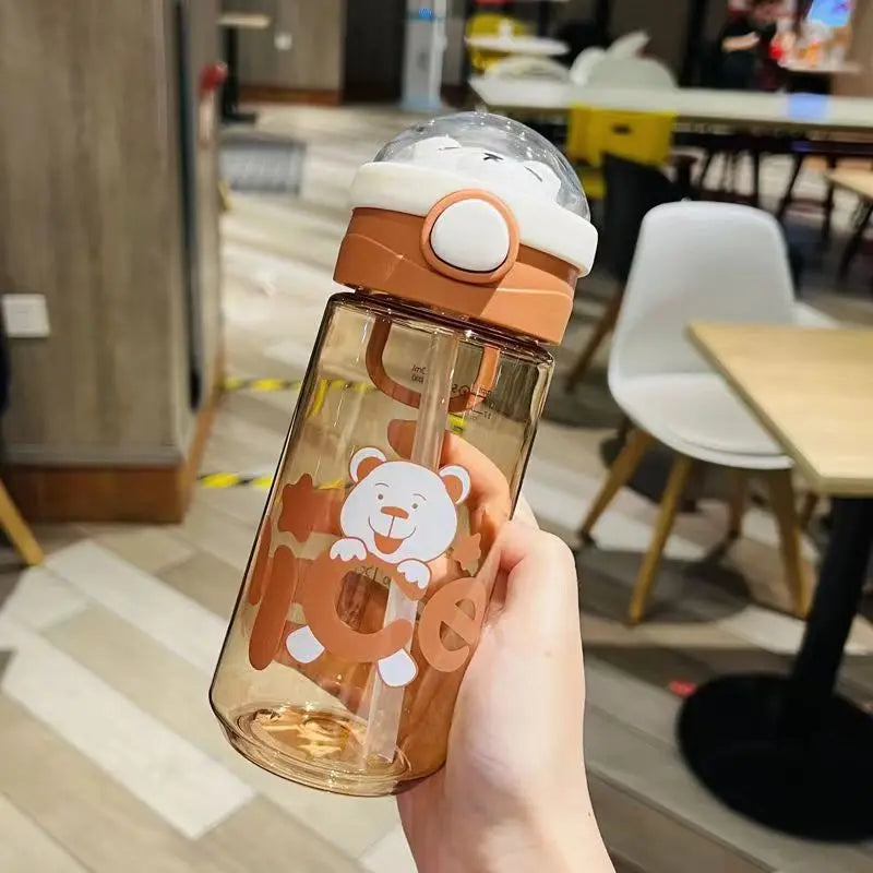 550/650ml Cute Water Bottle for Girls with Lid Straw Sticker Plastic Juice Milk Portable Kawaii Tumbler Children's Drinkware