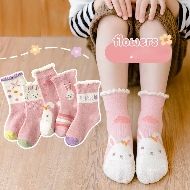 5Pairs Children Socks Cotton Boy Girl Baby Infant Cute Cartoon Soft Warm Stripe Fashion For Autumn Winter Kids Sport Socks