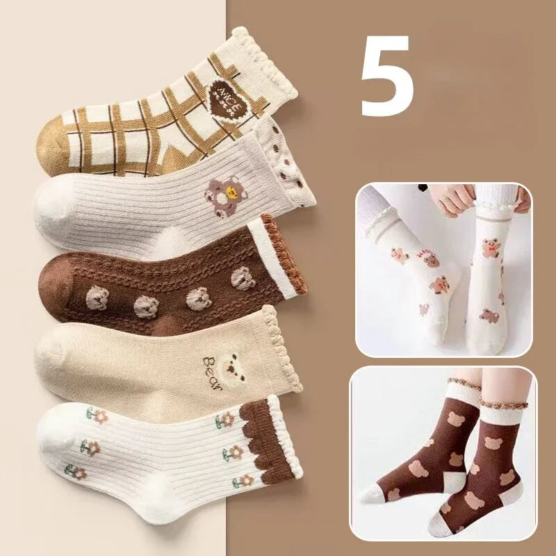 5Pairs Children Socks Cotton Boy Girl Baby Infant Cute Cartoon Soft Warm Stripe Fashion For Autumn Winter Kids Sport Socks