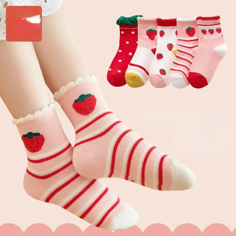 5Pairs Children Socks Cotton Boy Girl Baby Infant Cute Cartoon Soft Warm Stripe Fashion For Autumn Winter Kids Sport Socks