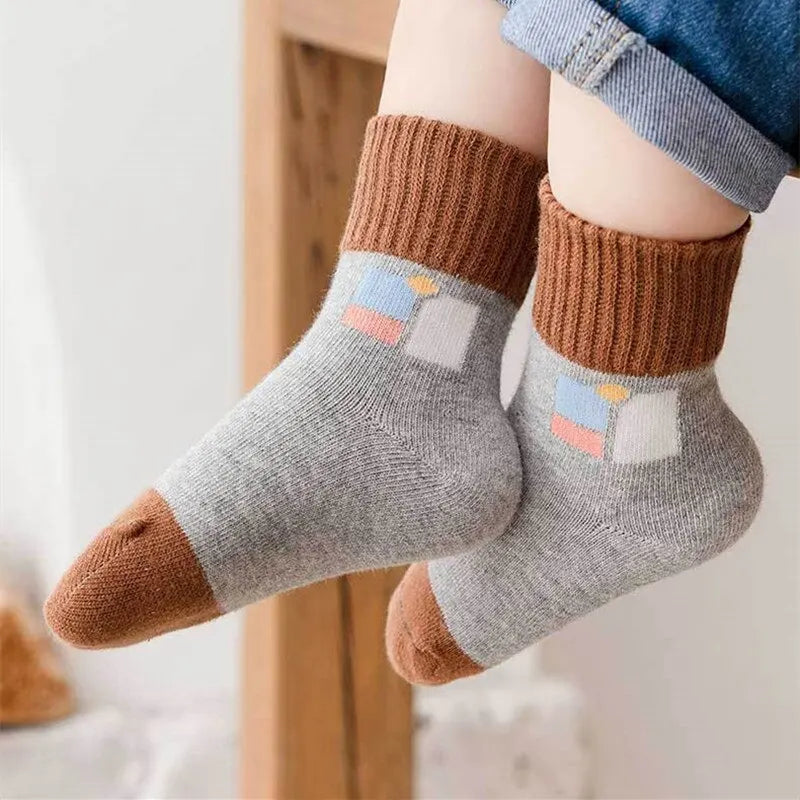 5Pairs Cute Stripe Carttoon Knit Warm Kids Socks For Girls Boys Children Socks Baby Flower Floral Short Socks