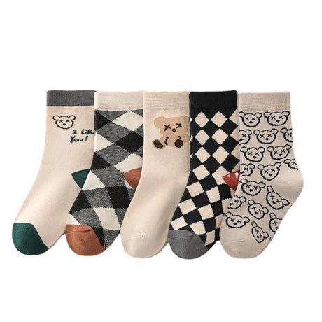 5Pairs/Lot Cute Cartoon Baby Socks Spring Autumn Casual Mid Tube Sock for Toddler Boy Girl Kawaii Bear Kids Sport Socks