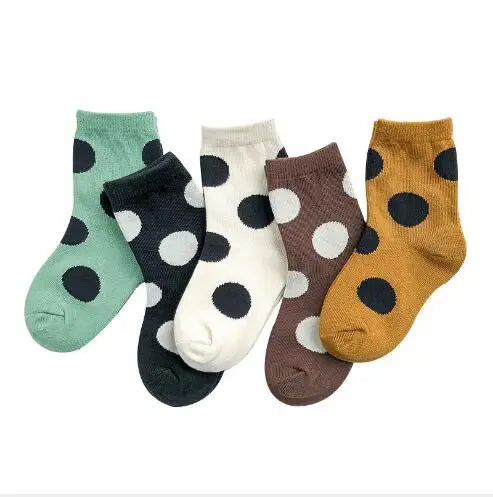 5Pairs/Lot Kids Children Socks 1-12Year Fashion Dot Baby Boys Girls Socks