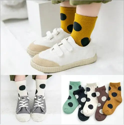 5Pairs/Lot Kids Children Socks 1-12Year Fashion Dot Baby Boys Girls Socks