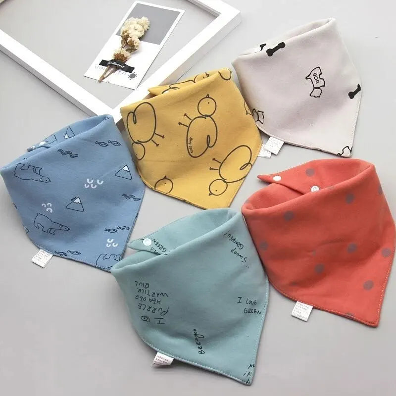 5Pcs/Lot Baby Bibs Cotton Bibs Cartoon Print Saliva Towel Baby Boys Girls Bibs Newborn Feeding Bibs Unisex Cute Bandana Bibs