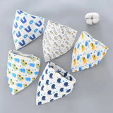 5Pcs/Lot Baby Bibs Cotton Bibs Cartoon Print Saliva Towel Baby Boys Girls Bibs Newborn Feeding Bibs Unisex Cute Bandana Bibs