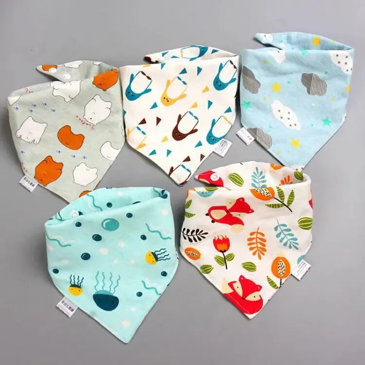 5Pcs/Lot Baby Bibs Cotton Bibs Cartoon Print Saliva Towel Baby Boys Girls Bibs Newborn Feeding Bibs Unisex Cute Bandana Bibs