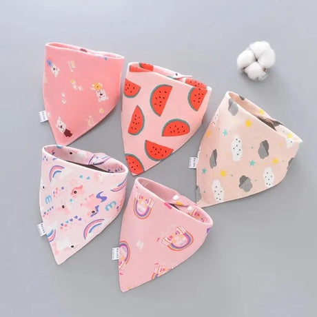 5Pcs/Lot Baby Bibs Cotton Bibs Cartoon Print Saliva Towel Baby Boys Girls Bibs Newborn Feeding Bibs Unisex Cute Bandana Bibs