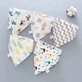 5Pcs/Lot Baby Bibs Cotton Bibs Cartoon Print Saliva Towel Baby Boys Girls Bibs Newborn Feeding Bibs Unisex Cute Bandana Bibs