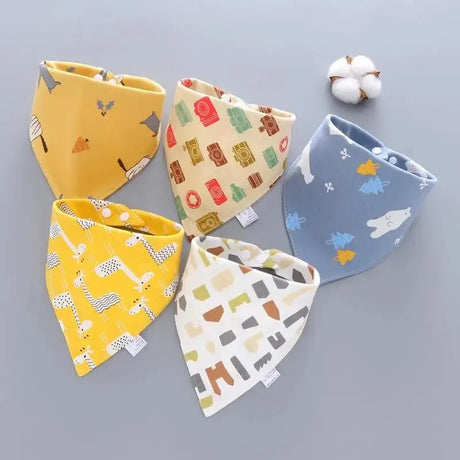 5Pcs/Lot Baby Bibs Cotton Bibs Cartoon Print Saliva Towel Baby Boys Girls Bibs Newborn Feeding Bibs Unisex Cute Bandana Bibs